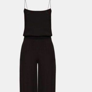 Theory- Black Silk Combo Ribbed Waist Jumpsuit